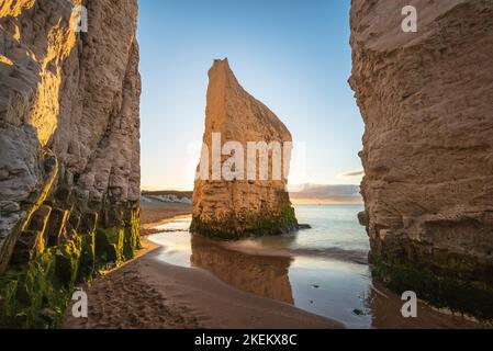 Iconic cliff stack on Botany Bay beach, Broadstairs, Kent Stock Photo