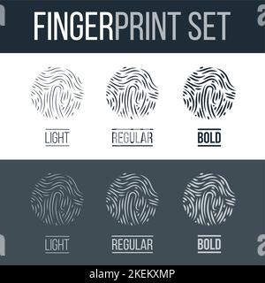 Abstract Biometric Fingerprints Set Print for Security ID on Dark and White Background for Design Stock Vector