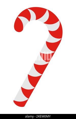 Striped lollipop. A candy cane shaped like a sugar cane. Colored vector illustration. Isolated background. Christmas. New Year. Red-white candy. Stock Vector