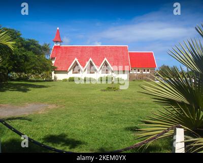 Side view of Notre Dame Auxiliatrice, a church at cap Malheureux in the northern part of Maurituis. Stock Photo