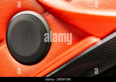 Speaker grill sport car interior detail Stock Photo