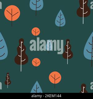 seamless pattern forest, trees on green background Stock Vector