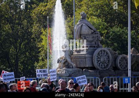 Cybele square, Madrid, Spain. 13th Nov, 2022. Demonstration in favour of public health. Hundreds of citizens of the Community of Madrid demonstrate against the policy of health cuts of their President Isabel Diaz Ayuso and in favour of public health. Credit: EnriquePSans/Alamy Live News Stock Photo