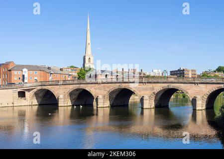 Worcester bridge and St Andrews Spire in St Andrews Garden of Remembrance next to the River Severn Worcester Worcestershire England UK GB Europe Stock Photo