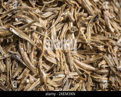 Close-up of dried anchovy. Selective focus Stock Photo