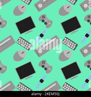 Paternal on a green background of technology, mouse keyboard and monitor Stock Vector