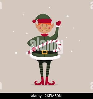 christmas character cute elf with lollipop illustration and vector Stock Vector