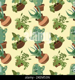 Paternal cacti in a pot and a green flower Stock Vector