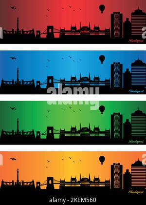 Budapest city in a four different colors - illustration,  Town in colors background,  City of Budapest Stock Vector