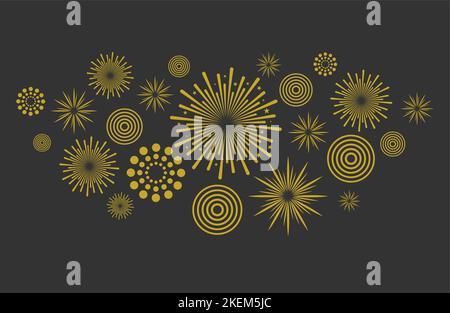 Fireworks illustration isolated on black background. Vector festive background Stock Vector