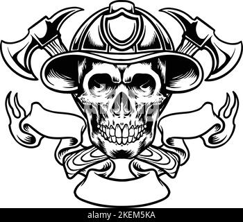 Outline Fireman Skull Clipart vector illustrations for your work logo, merchandise t-shirt, stickers and label designs, poster, greeting cards Stock Vector
