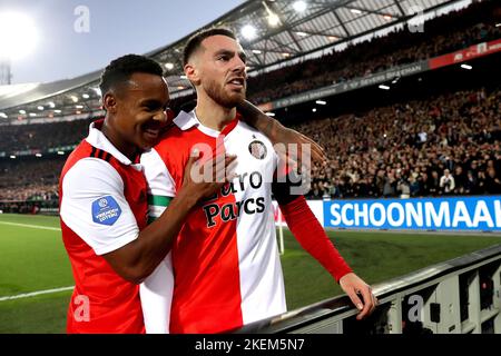 ROTTERDAM - (lr) Igor Paixao of Feyenoord, Orkun Kokcu of Feyenoord during the Dutch Eredivisie match between Feyenoord and Excelsior at Feyenoord Stadium de Kuip on November 13, 2022 in Rotterdam, Netherlands. ANP PIETER STAM DE YOUNG Stock Photo