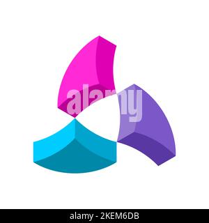 Colorful 3D logo design template. Quarters of a circle make triangular motion shape. Three propeller like objects rotating. Vector illustration Stock Vector