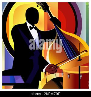 Double bass player. Jazz or classic musician. - vector illustration Stock Vector