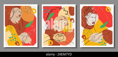 An abstraction set with a face and hands. Fashionable illustration and abstract poster. Stock Vector