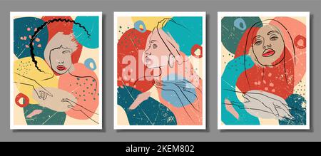 An abstraction set with a face and hands. Fashionable illustration and abstract poster. Stock Vector