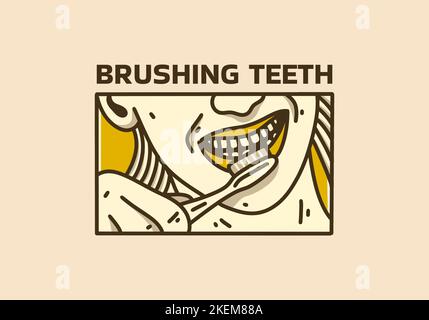 Vintage art illustration design of woman brushing teeth Stock Vector