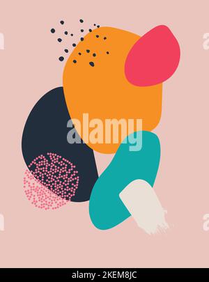 A set of hand-drawn various shapes and leaves, spots, dots and lines. Stock Vector