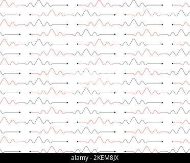 Seamless pattern of waves vector lines with pulse effect, conscept - music, science, medical heartbeat measures, etc. Stock Vector