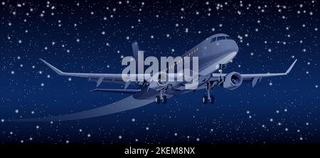 Detailed realistic vector illustration of an airplane on star background Stock Vector