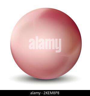 Glass pink ball or precious pearl. Glossy realistic ball, 3D abstract vector illustration highlighted on a white background. Big metal bubble with Stock Vector