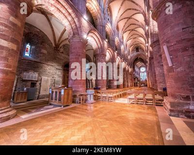 The image is of the interior of the 12 century cathedral of St Magnus in Kirkwall on Orkney. The cathedral is the most northerly in the UK.