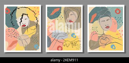 An abstraction set with a face and hands. Fashionable illustration and abstract poster. Stock Vector