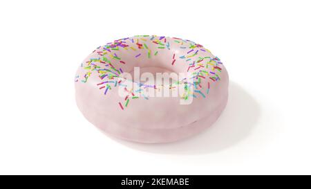Glazed donut with white cream and colored sprinkles isolated on a white background. Cute, colorful and glossy donuts with white icing and multi-colore Stock Photo
