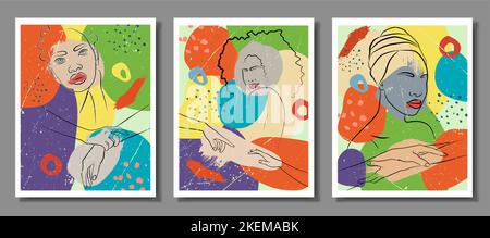 An abstraction set with a face and hands. Fashionable illustration and abstract poster. Stock Vector