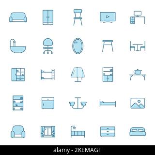furniture line vector icons in two colors Stock Vector