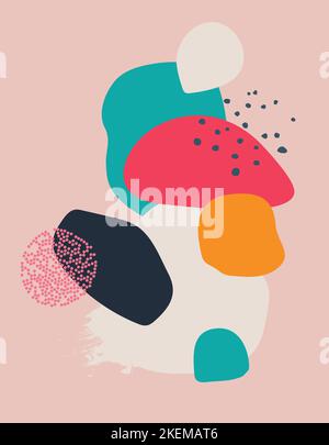 Abstract background. A set of hand-drawn various shapes and leaves, spots, dots and lines. Stock Vector
