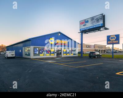 New Hartford, New York - Oct 27, 2022: Landscape Wide View of Napa Auto Parts Store Building Exterior. Stock Photo