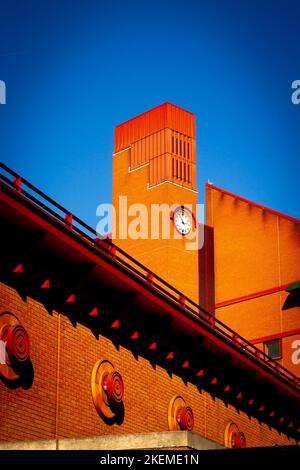Exterior of the British Library Tower, St Pancras, Euston, London UK with clock Stock Photo