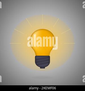 3d cartoon style yellow light bulb icon, solution and business idea, strategy concept. Stock Vector