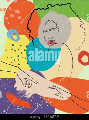 An abstraction with a face and hands. Fashionable illustration and abstract poster. Stock Vector