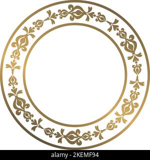 luxury gold frame circle illustration, with patterned elements and transparent background Stock Vector
