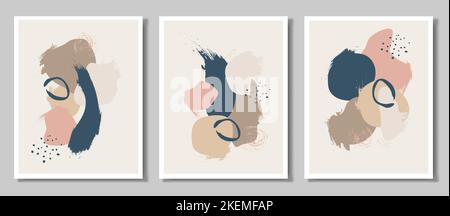 A set of three paintings. Abstract art with a wave vector. Stock Vector