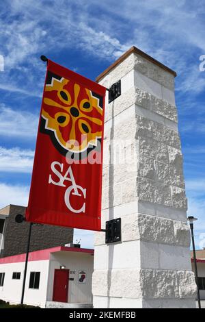 SANTA ANA, CALIFORNIA - 11 NOV 2022: SAC Banner on the campus of Santa Ana College. Stock Photo