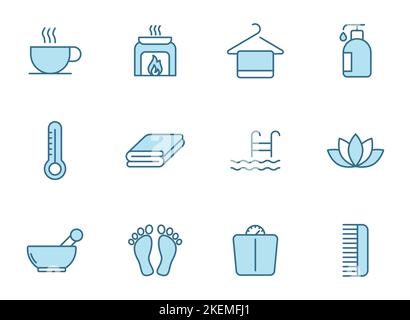 spa and sauna line vector icons in two colors Stock Vector