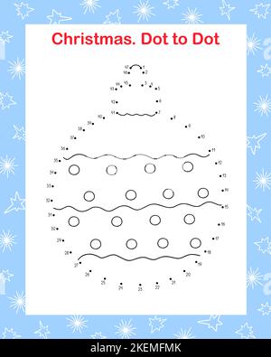 Christmas tree decoration dot to dot fun educational game or leisure worksheet, outline doodle vector illustration, winter holiday seasonal activity, New Year celebration fun for kid, number learning Stock Vector