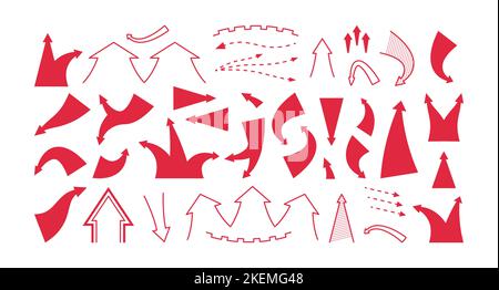 Infographic war map pointer. Attack arrow icons flat simple style, abstract stripes direction symbols target cursor buttons. Vector isolated collection of strength graphic war arrow illustration Stock Vector