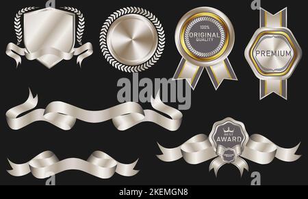 collection of luxury vector design elements for badges and ribbons, seals, medals, shields, coats, badges, banners, scrolls and ornaments Stock Vector