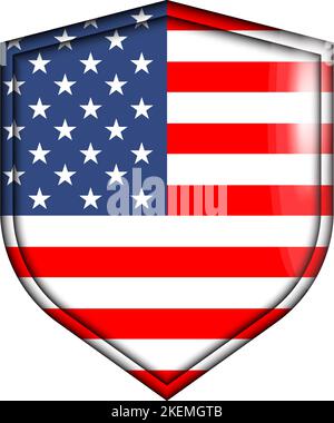 american flag icon badge, with embossed or 3d effect Stock Vector