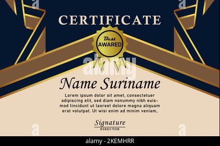 blue gold color certificate award design. Modern certificate with gold badge. Certificate border template with modern luxury line pattern. Certificate Stock Vector