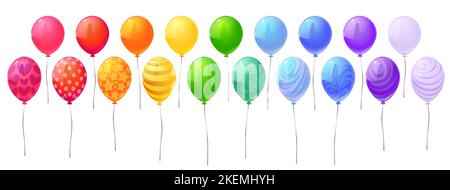 Set of colorful balloons inflated with helium isolated on white background. Cartoon vector illustration of holiday party decoration monochrome and wit Stock Vector