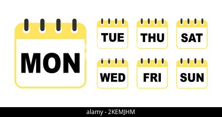 Calendar set icon on white background. Days of week Stock Vector
