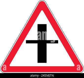 Illustration of Triangle Warning Sign. Crossroads Warning Main Road Sign Stock Vector