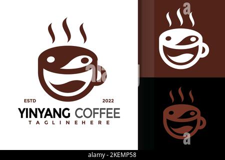 A vector of a Yinyang Coffee Logo Design with hot coffee cups Stock Vector