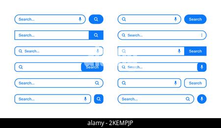 Various search bars with outline border. Internet browser engine with search box, address bar and text field. UI design, website interface element Stock Vector