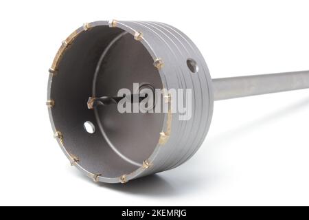 Hole saw with carbide tips for drilling holes in concrete and stone Stock Photo